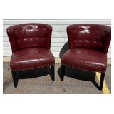 (2) Distressed Red Leather Nailhead Trim Chairs