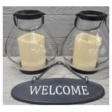 (2) Artificial Candles & Welcome Sign