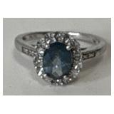Platinum Over Sterling Silver Blue Topaz Ring