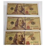 (3) Gold Plated $100 Bank Notes