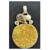 Vtg Sterling Silver Druzy Pyrite Geode Pendant