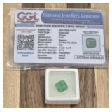 Graded 3.57 Carat Square Cut Emerald
