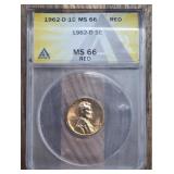 Graded 1962-D MS66 Red Penny
