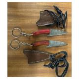 (2) Keychain Damascus Knives with Sheaths