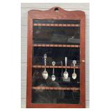 Wood Framed Display Cabinet w/ (5) Spoons