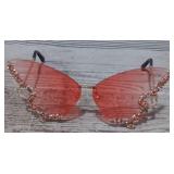 Peach Butterfly Rhinestone Sunglasses
