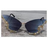 Smoked Blue Butterfly Rhinestone Sunglasses