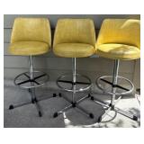 (3) Vintage Yellow Vinyl & Chrome Stools