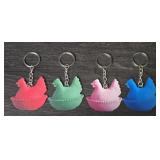(4) Flat Chicken Key Chains