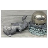 8' Mirrored Gazing Globe w/Pedestal & (2) Ducks