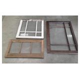 (3) Vintage Wood Multi Paned Windows