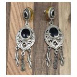 Black Stoned Sterling Silver Earrings