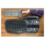 Rounded Damascus Bladed Fixed Knife w/ Sheath