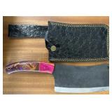 Pink Handled Steel Blade Cleaver with Sheath