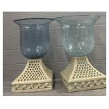 (2) Oversized Glass Hurricane Lamps