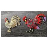 (2) Rooster Brooches/Pins