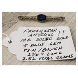 10k Solid Gold & Blue Gem Brooch