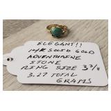 14k Solid Gold Adventurine Stone Ring