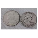 1953 & 61 Franklin Half Dollars