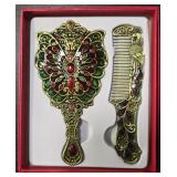 Fashion Butterfly Handheld Mirror & Comb