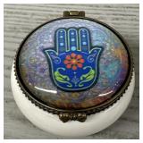 Porcelain Trinket Box with Hamsa Hand Design