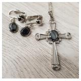 Hematite Cross Necklace & Earrings