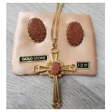 Goldstone Cross Necklace & Earrings