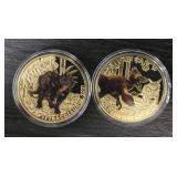 (2) Dinosaur Tokens: Styracosaurus & Deinonychus