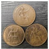 (3) 1916, 1935 & 1940 Foreign Pennies
