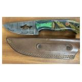 Damascus Fixed Blade Knife w/ Shark Cut Out