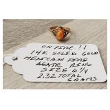 14k Solid Gold Mexican Fire Agate Ring