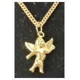 14k Solid Gold Cherub Pendant Necklace