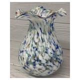 Murano Style Hand Blown Glass Ruffled Vase