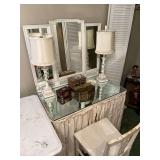 Vanity w/ chair and mirror and contents