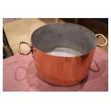 large copper pot with silver wash inside and>