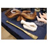 marble and wood carved hands