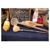 Native American carved Bear rattle (left) carved ladle