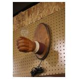 wooden carved fist sconce