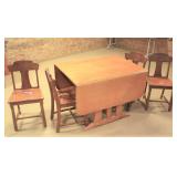 maple dropleaf table w/chairs, some finish loss
