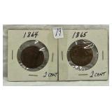 19.) 1864 & 1865 2 Cent Coins; 19.) 1864 & 1865 2 Cent Coins;
