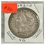 36.)1921D Morgan Silver Dollar; 36.)1921D Morgan Silver Dollar;