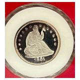 1861 Liberty Seated .999 Silver Coin; 1861 Liberty Seated .999 Silver Coin;
