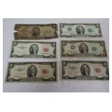 1928D, 3) 1953, 2) 1976 Two Dollar Bills