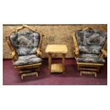 Two Peeled Log platform glider rocking chairs >
