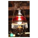 Ruby glass Victorian hanging parlor light