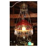 Cranberry glass Victorian hanging parlor light