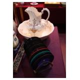 45rpm records and bowl pitcher set