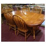 Bridged Twin Pedistal Oak Table with Chairs