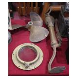 brass nautical, porthole, prop, bilgepump>