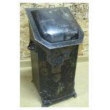 tole painted ash can with >